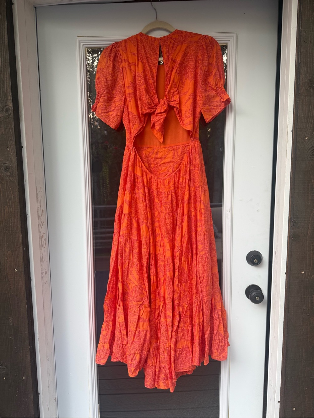 Diane Von Furstenberg Orange Puff Sleeve Midi Dress with tie back size 6 - Picture 5 of 12